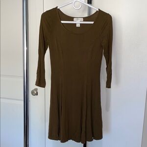 Olive Green Fit and Flare Long Sleeve Dress